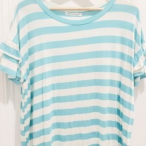 Ivory & Teal Ruffle Sleeve Top